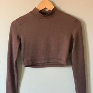 Brown crop mock neck long sleeves shirt